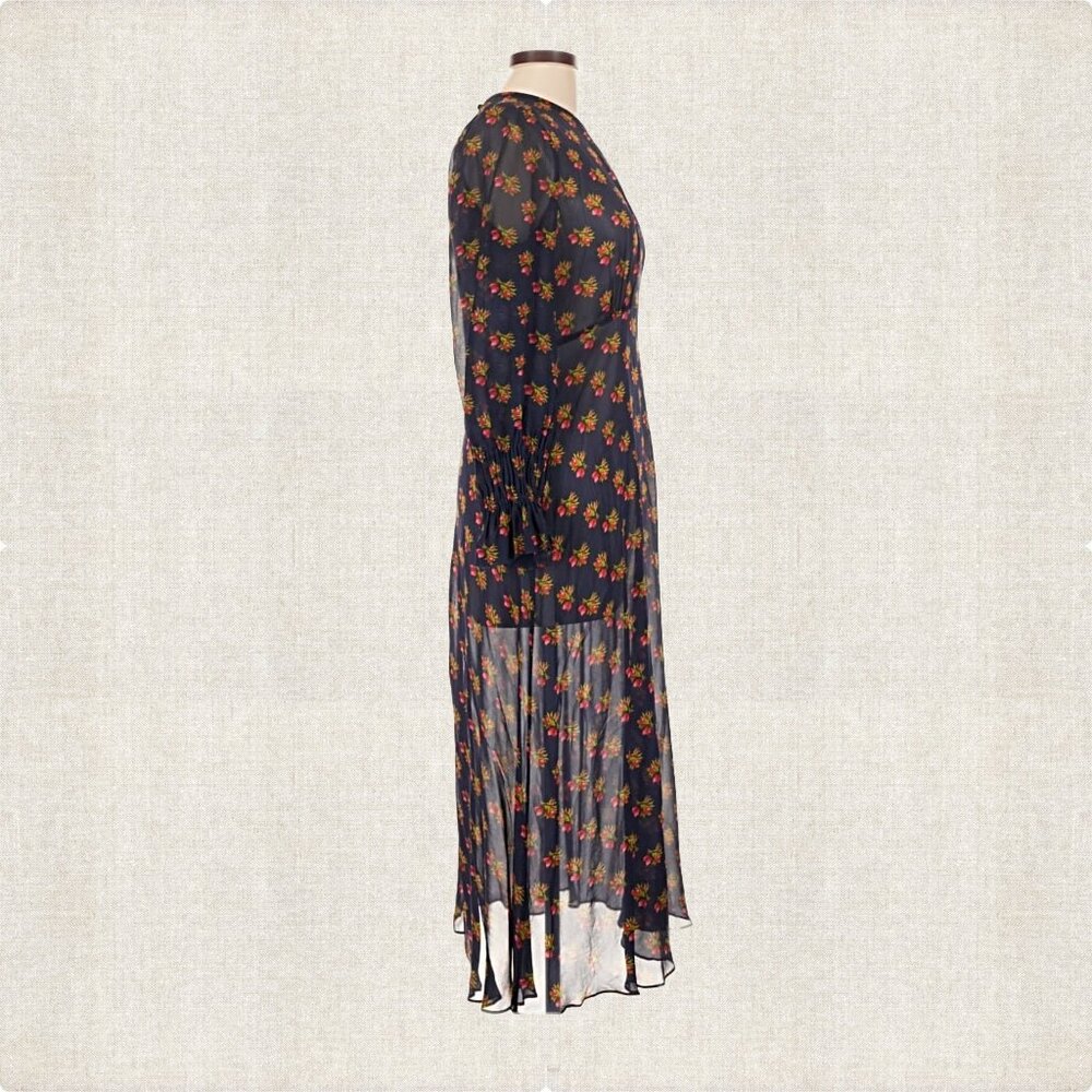 LK BENNETT Wren Blu-navy Multi Crewneck Floral-print Woven Midi Dress Sz 8 - Picture 6 of 8